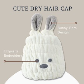 LCBD Microfiber Quick Drying Towel Wrap for Kids, Cute Bear Absorbent Drying Cap for Girls Curly Thick Long Hair, Soft Hair Dry Hat Cap