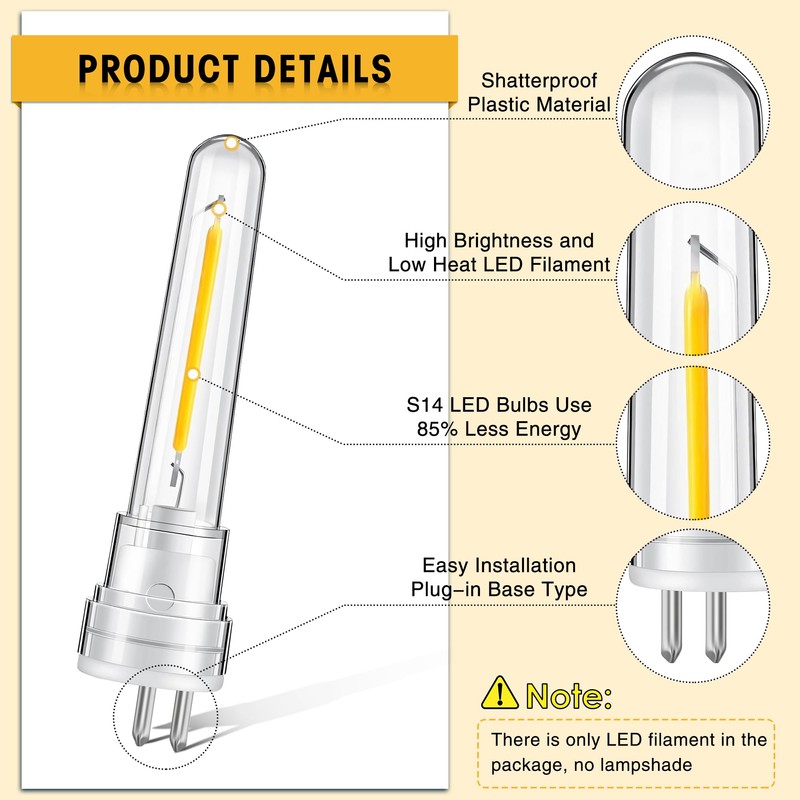 Meonum 14-Pack S14 Bulbs for Outdoor String Lights, 1.7W Dimmable