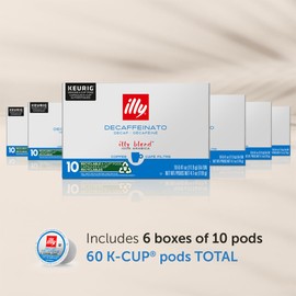 Illy Coffee K Cups - Pods For Keurig Machines – Classico Decaf Roast – Notes of Caramel - Mild, Flavorful & Balanced Flavor - No Preservatives – 10 Count, 6 Pack