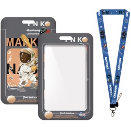 Kids Lanyards for Id Badges, Cute Badge Holder with Lanyard, Kawaii Astronaut Vertical ID Card Protector for Boys (Orange)