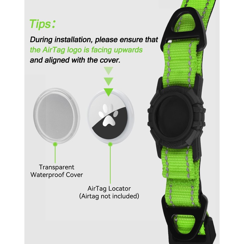 Joytale Airtag Dog Collar, Reflective Pet Collar with Waterproof AirTag