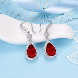 EleQueen Birthstone Teardrop Bridal Hook Dangle Earrings 925 Sterling Silver Prong CZ Gift for Women, Valentine's Day/Mother's Day/Christmas Jewerly Gift for Wife/Mom