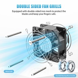 Eakhelb EC 9238 Axial Fan，92x92x38mm Muffin Fan, 110V 120V 220V 240V AC 92mm x 38mm Cooling Fan, Dual Ball Bearing with AC ON/Off Switch Extender Cable,for DIY Cooling Ventilation Exhaust Projects