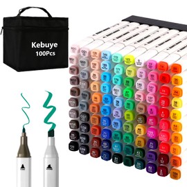 Kebuye Alcohol Markers 100 Colors, Alcohol Based Marker with Case, Dual Tip Art Markers for Kids Adults Coloring Books, Sketch Permanent Marker Pens, School Supplies Christmas Gift