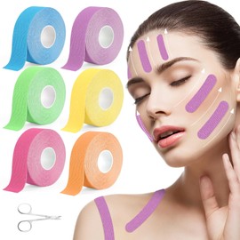 Pack of 6 Face Lifting Tape, 2.5 cm x 5 m Face Tape Against Wrinkles, Colourful Anti-Wrinkle Plasters, Multifunctional Myofascial Face Tightening Tape with 1 Scissors for Firming the Skin (6 Colours)