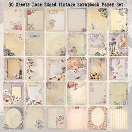 Diuhofart 30 Sheets Lace Edged Vintage Scrapbook Paper, Assorted Set - 3 Pack Background Decorative Paper Ephemera for Junk Journaling Supplies, Scrapbooking, Collage, Stationery Letter Writing