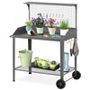 Outdoor Metal Potting Bench with Wheels, Heavy Duty Garden Workbench