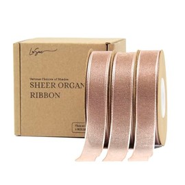 LASOIE Organza Ribbon Gift Wrapping Tool Tulle Fabric Cellophane Wrap for Gift Baskets Gift Ribbon Decorative Ribbon for Weddings Ribbon for Wedding Ribbon for Invitations Brown 16mm 5/8"
