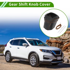HOPESPANNER Gear Shift Knob Cover for Nissan Rogue 21-24 Anti-Slip Black Brown Stick Shifting Handle Protector Faux Leather 1 Set