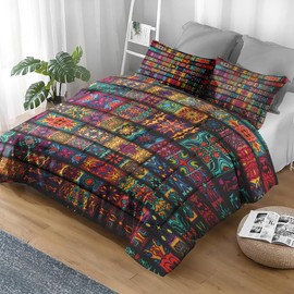Pamnest Comforter Set Full Size, Colorful Vintage Floral 3 Pcs Soft Bedding for Kids and Adults, Mandala Bohemian Flower Comforter Set with Pillowcase, for Bedroom Bed Decor