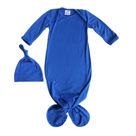 Rocket Bug Plain Silky Knotted Baby Gown with Knotted Hat, Unisex, Boys, & Girls, newborn outift (Royal Blue, 0-3 months (33"))