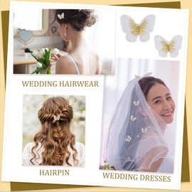 URROMA Butterfly Appliques Embellishments, 24 Pcs White Lace Appliques for Sewing On Organza Lace Patches for Wedding Bride Hair Accessories