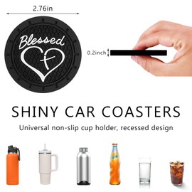 SHMZK 2 PCS Car Cup Holder Coaster, 2.76 Inch Blessed Cross and Heart Vehicle Insert Cup Coasters, Anti-Slip Shockproof PVC Drink Cup Mats for Most Vehicles, Car Accessories (Black)
