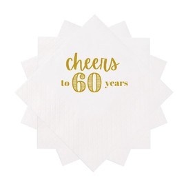 VOWFOO 60th Birthday Cocktail Napkins 100Pcs Cheers To 60 Years Birthday Paper Disposable Party Napkins for His Her 60th Birthday Party Table Decorations 5 x 5 two-ply (Cheers To 60 Years)