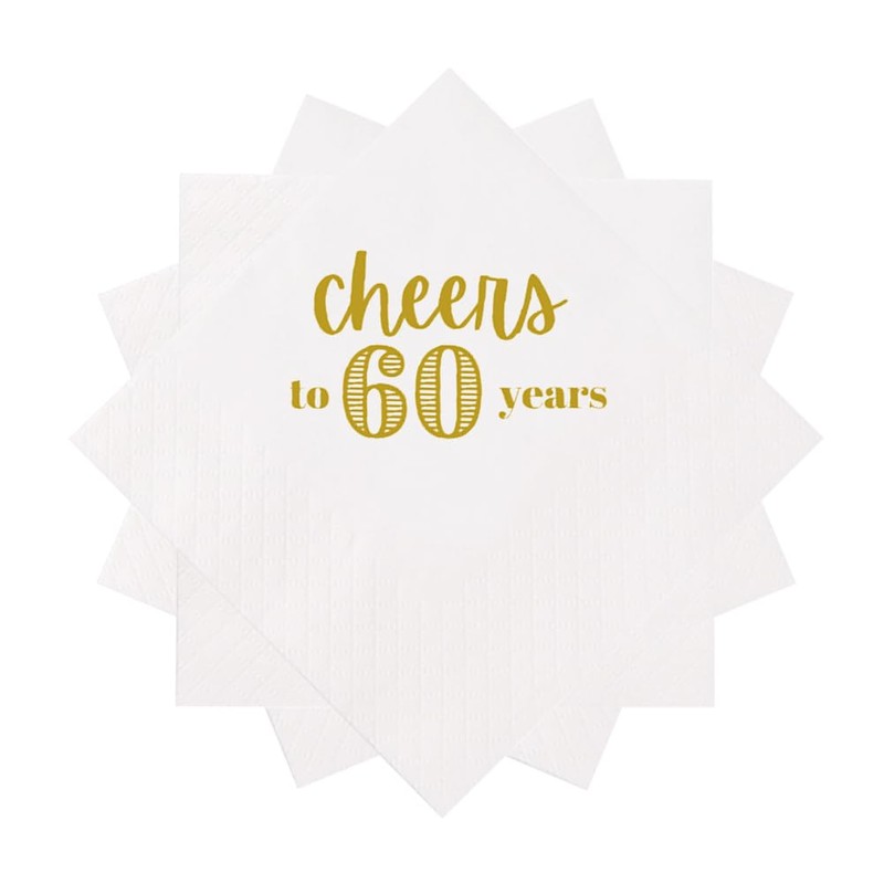 VOWFOO 60th Birthday Cocktail Napkins 100Pcs Cheers To 60 Years
