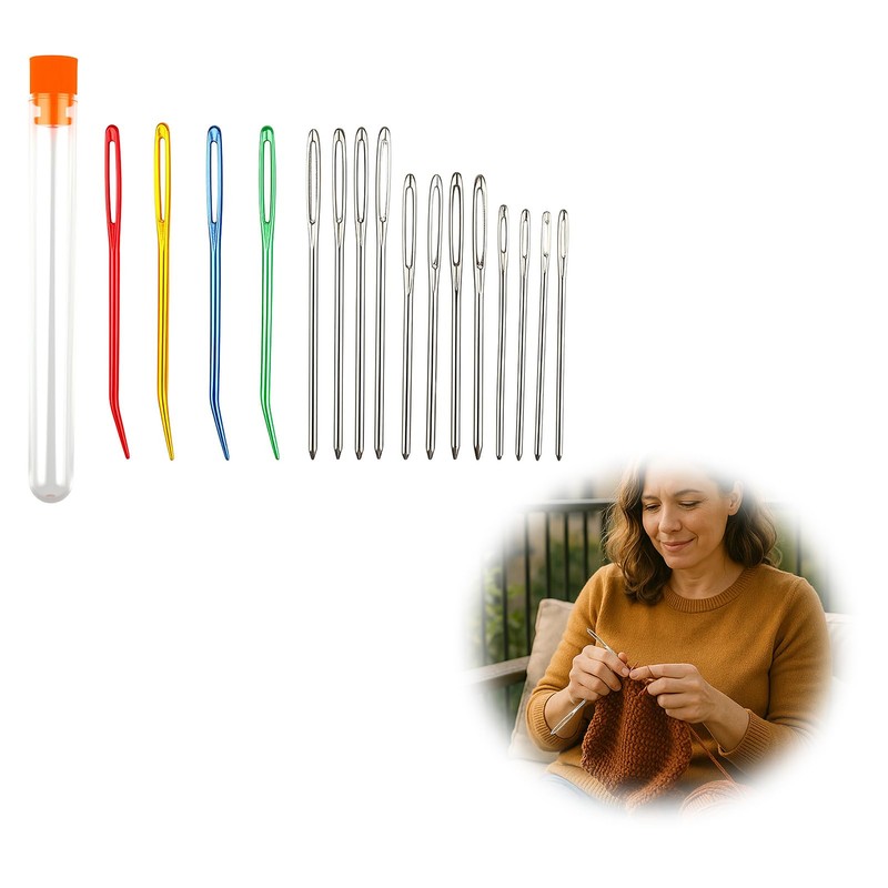 16 Piece Sewing Needles Set - 3 Sizes Darning Needle,