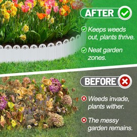 Connectable Garden Landscape Edging - 15ft Total Length No Need Digging Lawn Fence Border for Dividing Yard Flower Bed Areas, Included 23pcs 8.3" L x 5.9" H White Panels
