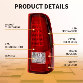 Mayello C-Tube LED Tail Lights RED For 2003-2006 Chevy Silverado Rear Brake Lamps Pair