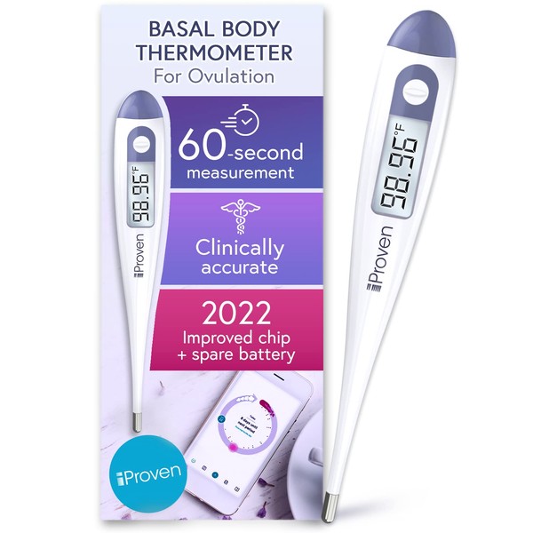 Digital Basal Thermometer, 1/100th Degree High Precision, Quick 60-Sec Reading, Memory Recall, Accurate BBT Thermometer for Natural Ovulation Tracking by iProven