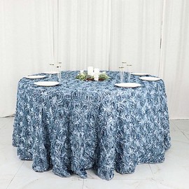 Balsa Circle Satin 120" Dusty Blue Raised Round Tablecloth Rosette Floral Wedding Party Decorations Dinner Kitchen Events Supplies