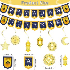 SANLIUSANJIU Ramadan Decoration, Eid Decoration Banner, Ramadan Mubarak Banner Decoration, Eid Mubarak Hanging Swirl Gold Star Moon Lantern Party Decorations for Muslim Islamic Party Decoration