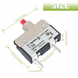 EPLZON 7.5A 7.5 Amps 125/250V AC 50V DC Manual Reset Push Button Thermal Circuit Breaker Overload Protection Quick Connect Terminals Switch for Upright Vacuum Cleaner(2Pack)