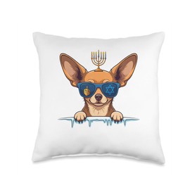 Chihuahua Menorah Dreidel Jewish Hanukkah Womens Mens Kids Throw Pillow