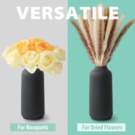 flature Ceramic Vase in Nordic Style, Deco Vase Large for Pampas Grass as Boho Deco, Vase Black Matt 8 inch for Flowers, Scandinavian Design Home Decoration for Fresh Flowers, Dried Flowers (Size M)