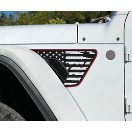 Distressed Fender Vent Flags Decals Compatible with Jeep Wrangler Gladiator Rubicon JL JT 2018-2024 (2 Color Matte Black/Rubi Red)