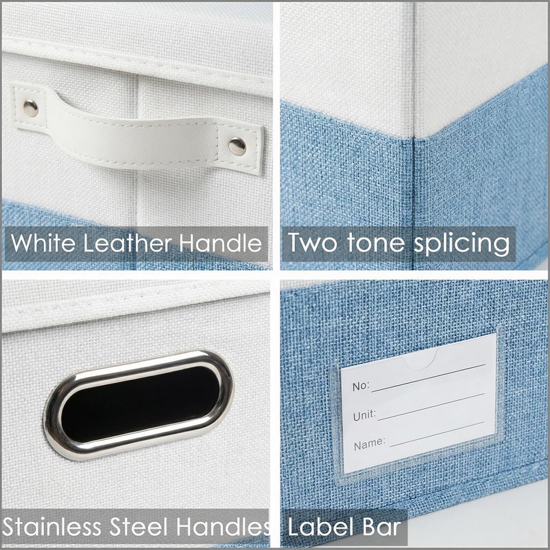 PRANDOM Storage Bins with Lids [3-Pack] Linen Fabric Foldable Storage