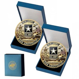 2-Pack U.S. Army 250th Anniversary Challenge Coins, Military Commemorative Coins 1775–2025, Double-Sided High Relief Metal, 1.57 Inch Collectibles for Veterans, Soldiers and Patriots (Army)