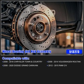 2PC 513273 Front Wheel Bearing and Hub Assembly Fit for Dodge Grand Caravan 2008-2020, for Chrysler Town Country 2008-2016, for Volkswagen Routan 2009-2011, for C/V 2012-2015, 5 Lug w/ABS