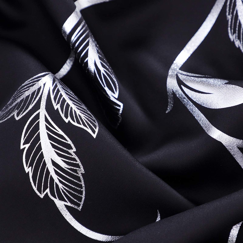 BUHUA Black Blackout Window Curtains Thermal Insulated Silver Vine Print