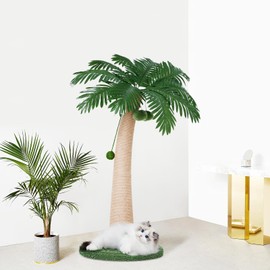 TSCOMON Cat Tree Natural Sisal Cat Scratching Post with Coconut Tree Design, 43 Inch Tall Cat Tower with Hanging Balls, Durable Base for Indoor Cats, Home Decor and Furniture Protector