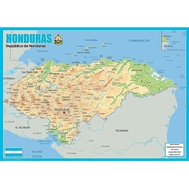 Honduras Physical Map - 23.3 x 16.5 Inches - Paper Laminated