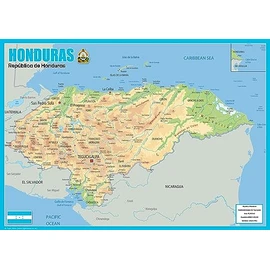 Honduras Physical Map - 23.3 x 16.5 Inches - Paper Laminated