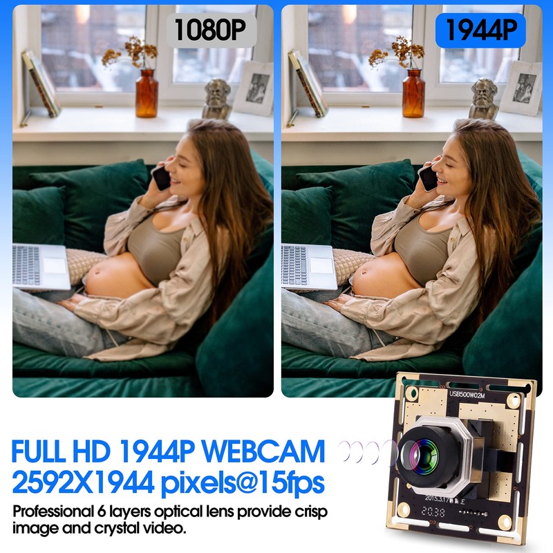 ELP Autofocus Webcam, 5 Megapixels, USB Camera Module, Wide Angle,