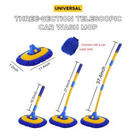 Sylvil Car Wash Brush Kit, 40" Auto Wash Mop with 15° Curved Extendable Long Handle, Soft Scratch-Free Car Cleaning Mop Mitt to Clean Your Car Shine Like New, Car Accessories (Blue+Blue)