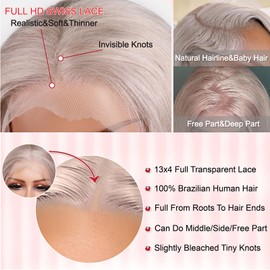 Ash Blonde Bob Wig Human Hair 13x4 HD Lace Front Wigs Short Bob Wigs Remy Human Hair 10 Inch Ash Blonde Deep Part Straight Glueless Closure Wig for Women Pre Plucked with Baby Hair 180% Density