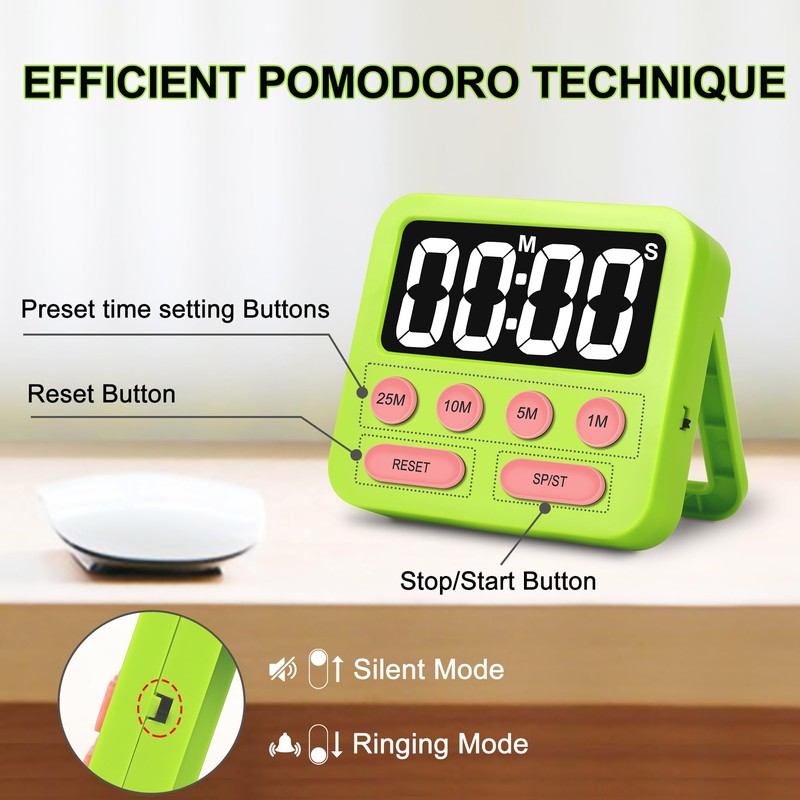 Pomodoro Timer for Kids, Productivity Timer with Loud Alarm, Digital