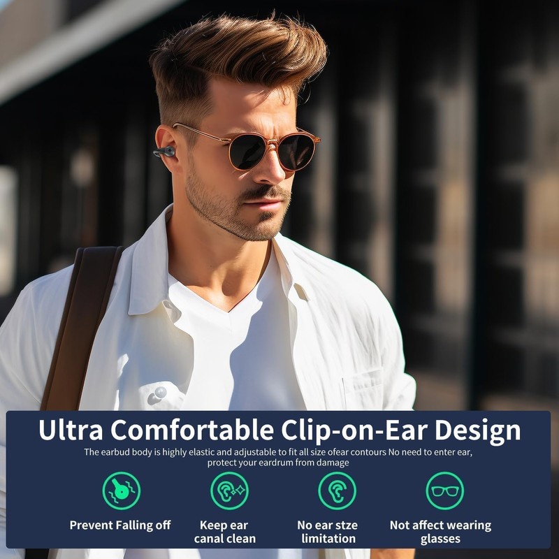NUPLEA Open Ear Bone Conduction Headphones Clip-on Headphones,Wireless Earbuds Bluetooth