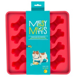 Messy Mutts Moldes de silicona enmarcados para hacer golosinas y decoraciones | Bandeja de 10 x 10 pulgadas | 12 cavidades en forma de hueso | Apto para lavaplatos, congelador | Perfecto para golosinas de perro | Sandía