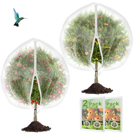 2 Pack Fruit Tree Netting Cover with Zipper and Drawstring, 6.6 x 6.6 Ft Bird Mesh Netting Barrier for Blueberry Bushes, Garden Plant Net Tree Protection Netting Cover for Apple Vegetables Fruits