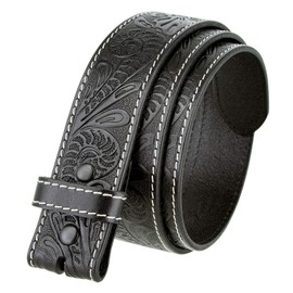 Genuine Full Grain Western Floral Engraved Tooled Leather Belt Strap 1-1/2" Wide (Black, 32)