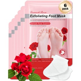 Foot Mask with Shea Butter & Rose-6Pairs Hydrating Foot Peeling Mask for Dry Cracked Feet,Exfoliating Foot Mask Peel,Moisturize Repair Foot Spa Travel for Women Men,Thanksgiving Feet Care Gift Kit