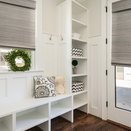 MOOD Custom Bamboo Shades | Woven | Cordless Bamboo Roman Shades for Windows and Doors (Natural Woven) | Woven Gray (Sheer) | Custom Size