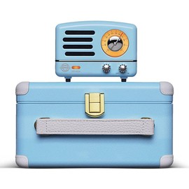 Muzen Portable Bluetooth Speaker, OTR Metal Retro Small Wireless Speaker, FM Retro Radio with Antenna AUX, 10h+ Long Playtime, High Fidelity Stereo Audio with Suitcase, for Gift Home Picnic Smartphone - Color: Blue