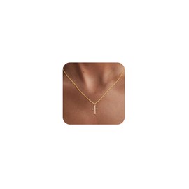 Yatumery Cross Necklace, 14K Gold Plated Cross Pendant Necklace Dainty Cross Charm Link Chain Choker Delicate Diamond Faith Jewelry Religious Gifts for Women