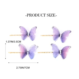 Bartosi Horquillas para el pelo, diseño de mariposas, color morado, tela de moda, alfileres de perlas decorativas, accesorios para el cabello para mujeres y niñas, paquete de 4