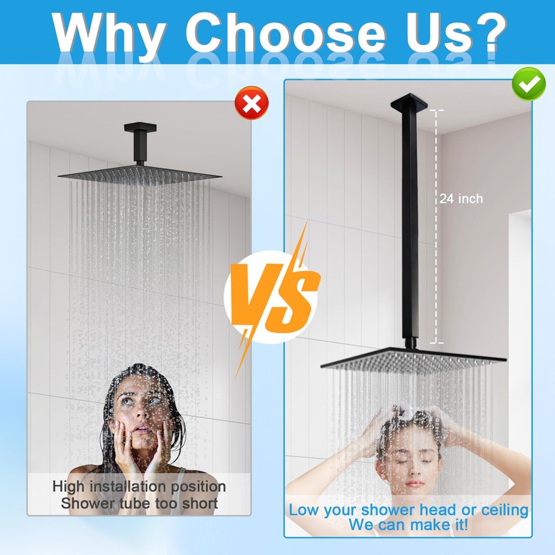 Shower Arm with Flange 24 Inches Ceiling Mount Square Straight